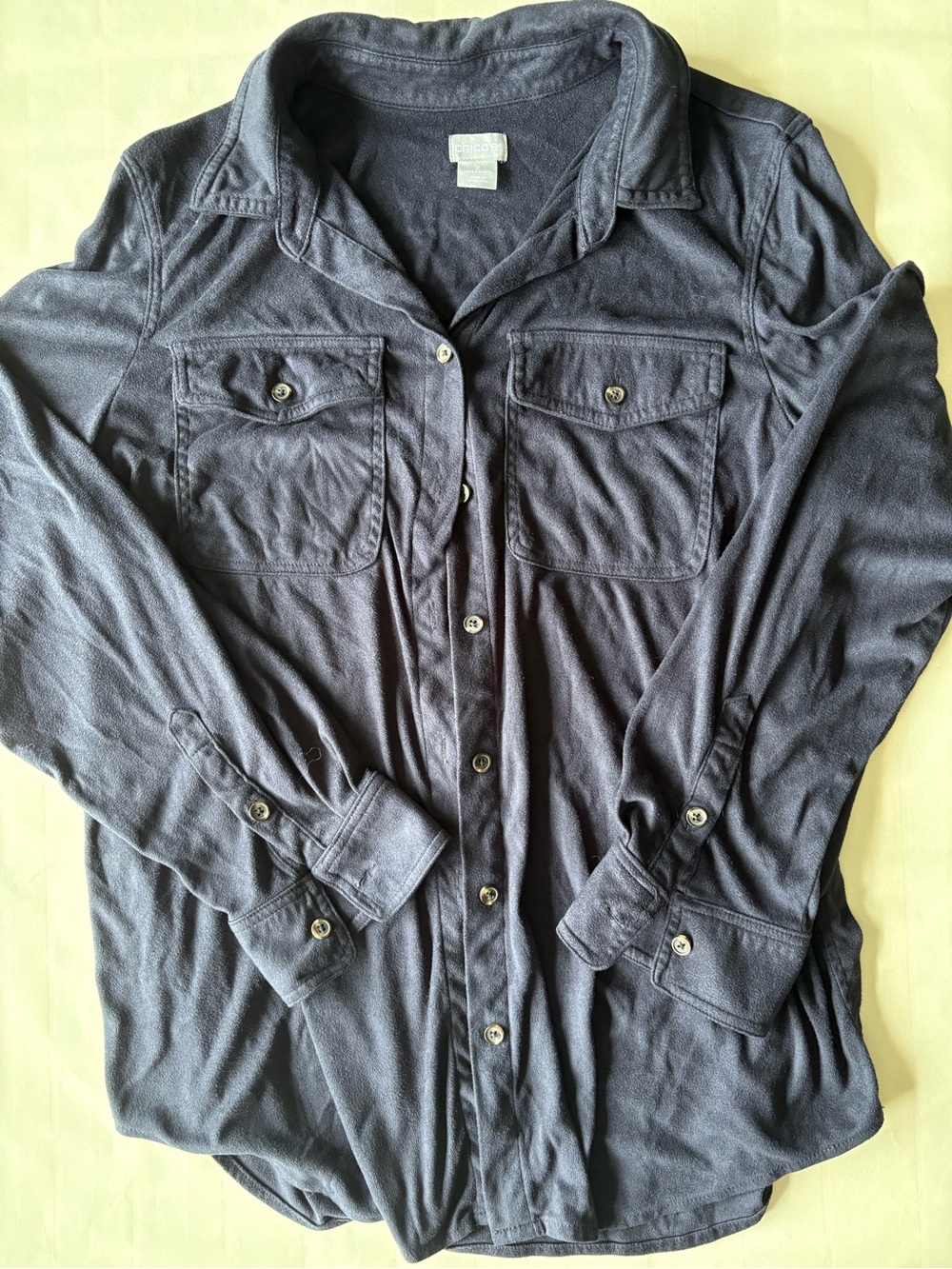 Chico's Dark Navy Button-Front Casual Shirt